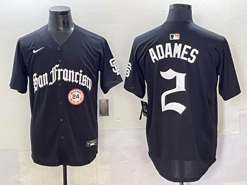 Men 2025 San Francisco Giants 2 Adames Black Five generations Joint Name Nike MLB Jersey style 23